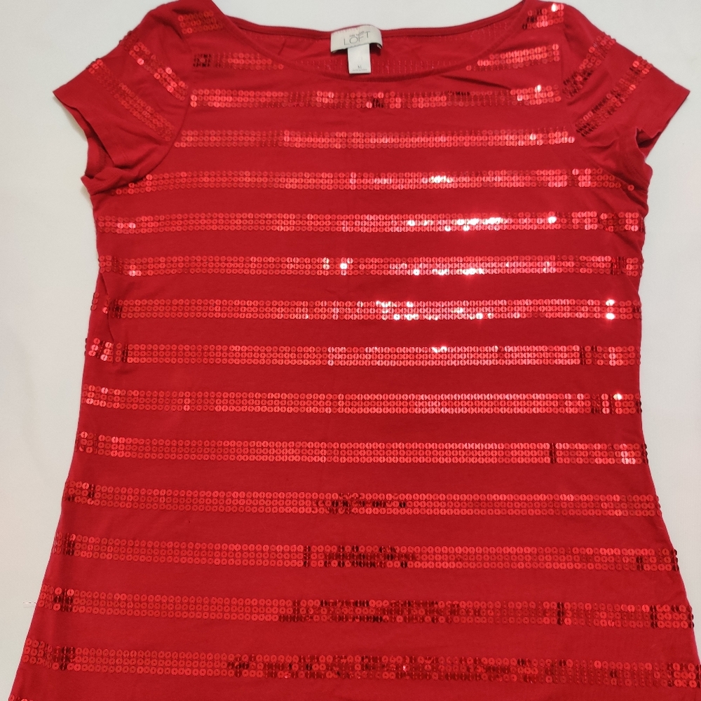 Talbots Dark Red Sequins Short Sleeve Top M